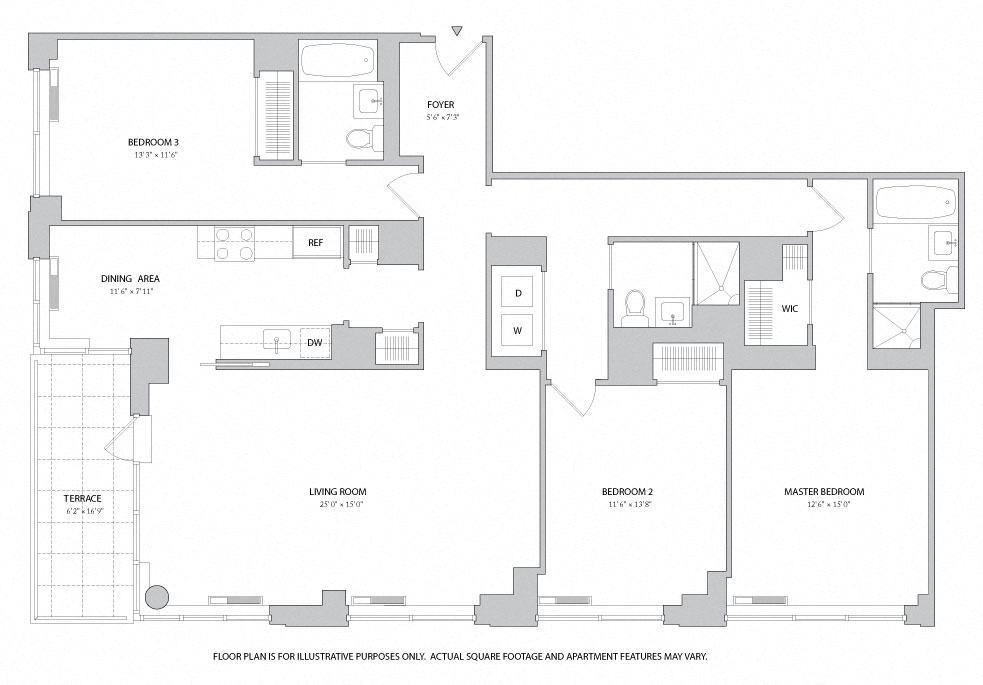 Floor plan for 3 beds, 3 baths, 1789 sqft
